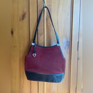 Vintage Brighton Black Leather red Horse Hair Satchel Tote Shoulder Bag